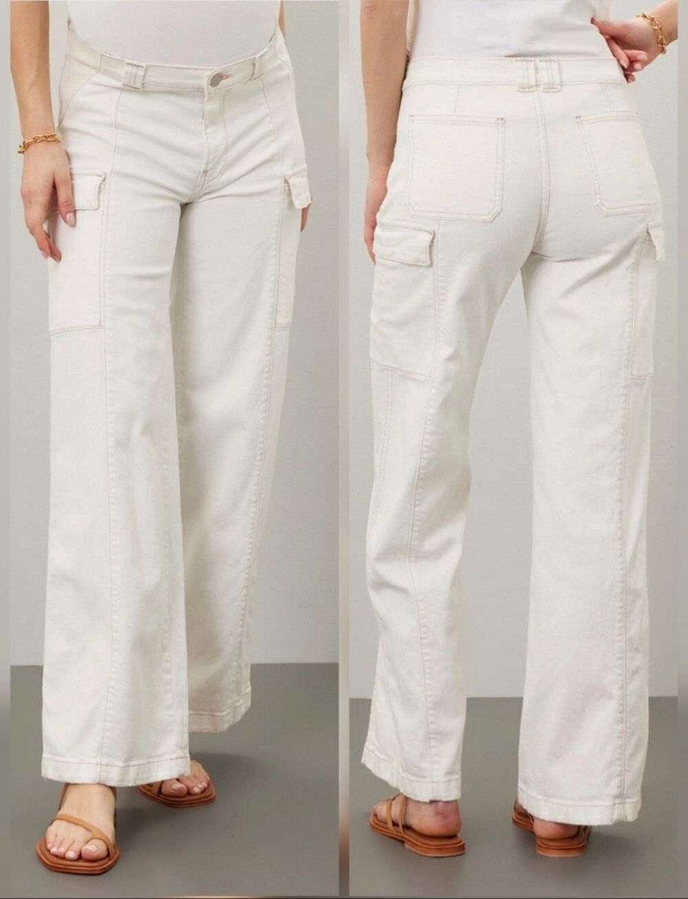 Hudson $275 Utility Wide Leg Cargo Maternity Jeans White 34 NEW NWT Pants